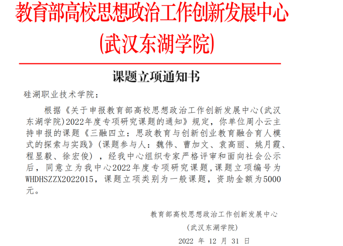 喜报：我校马克思主义学院课题获教育部高校思想政治工作创新发展中心课题立项